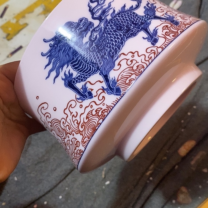 摆件陶红稀土麒麟釉里红水洗