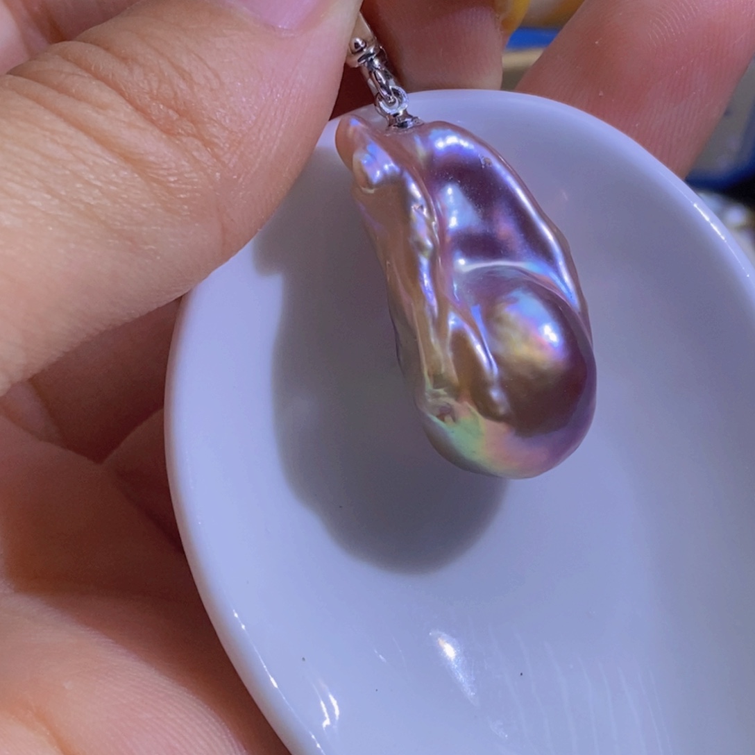 银S925镶嵌淡水珍珠天然珍珠无染色，无优化