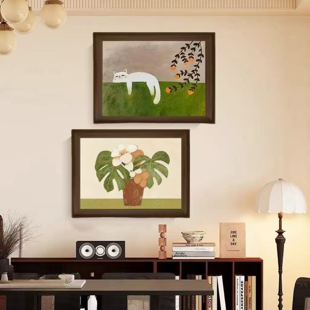 慵懒猫咪绿植花卉装饰画适合客厅卧室餐厅玄关装饰LL7