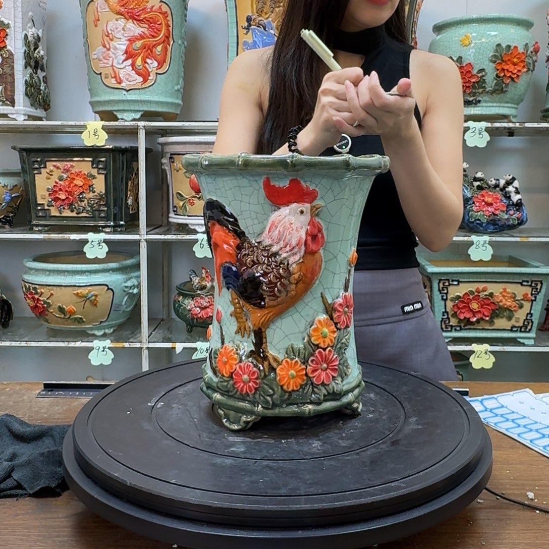 墨***珏无花朵石湾盆180陶泥花盆