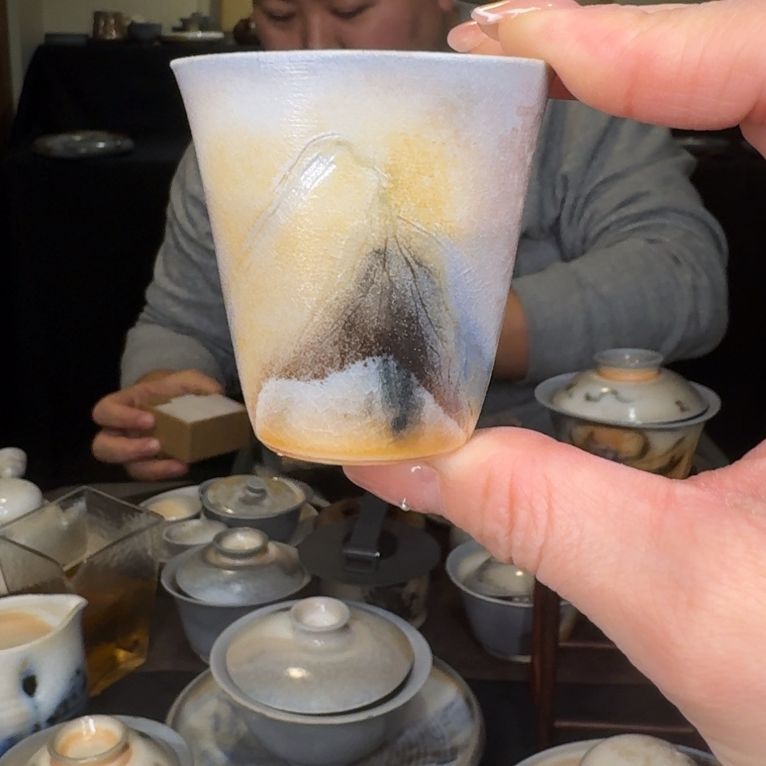 真***渊瓷青花柴烧裸烧闻香杯