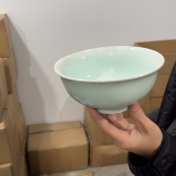 瓷片青瓷6英寸面碗四个微瑕包邮