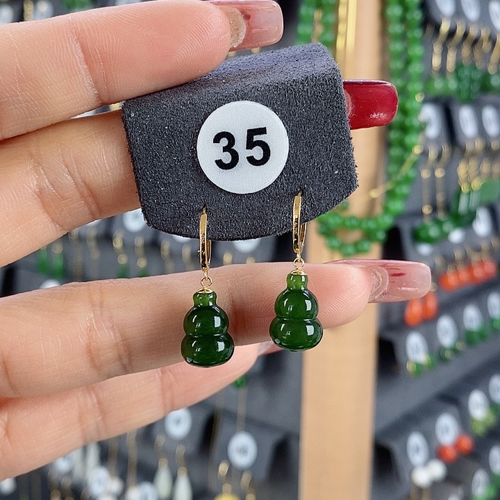 和田玉耳饰18K金镶嵌