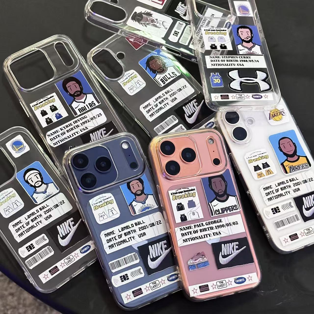 NBA球星标签手机壳大孔高透适用苹果iPhone13/14/15/16/17防摔