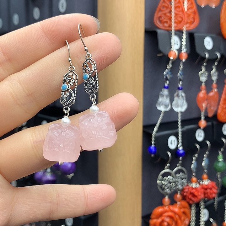 芙蓉石耳饰银S925镶嵌?****?