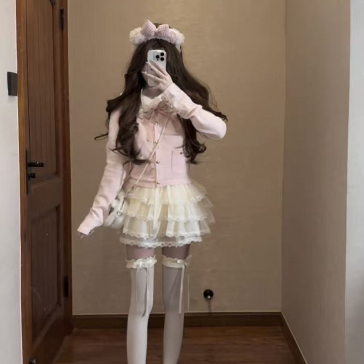 奶油小香 粉色小香可拆卸娃娃领针织开衫外套早秋上衣Lo