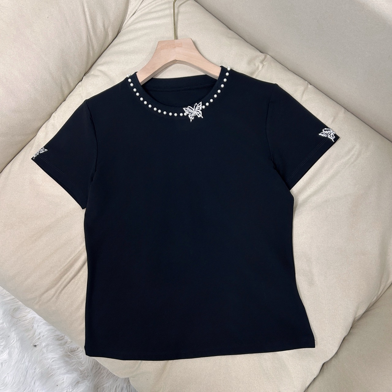 桑蚕丝 钉珠蝴蝶 半袖T恤 70487