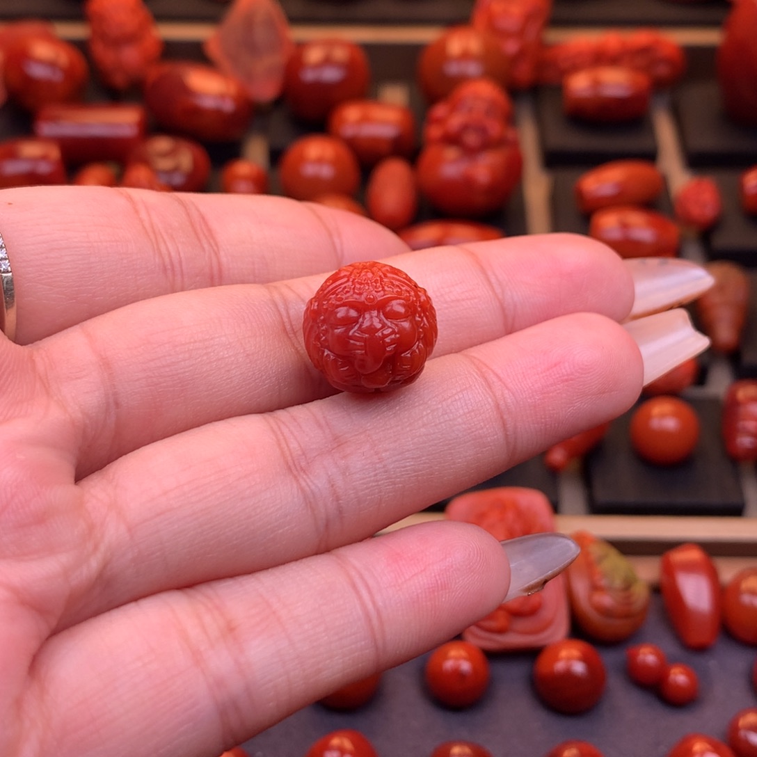南红玛瑙未镶嵌精工象神圆珠14mm➕