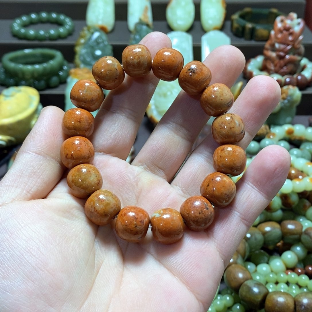 岫岩河磨玉（透闪石质玉）手串卡14未镶嵌