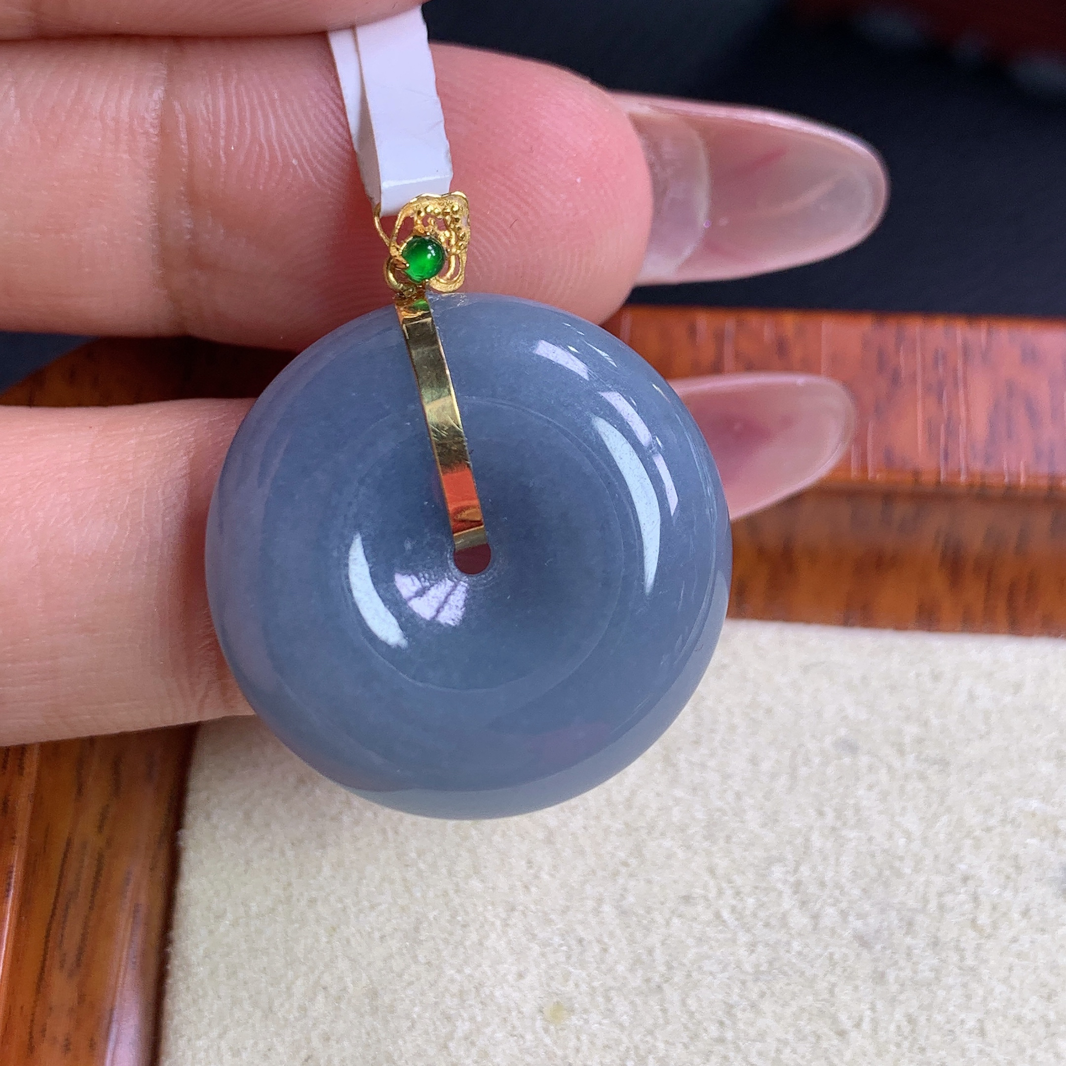 天然缅甸A货翡翠18k金镶嵌浓紫罗兰平安扣吊坠j卡26.7/22.7/5.6mm