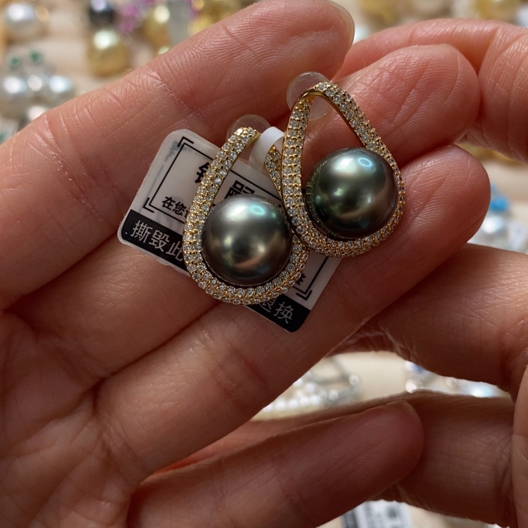 海水珍珠耳饰银S925镶嵌