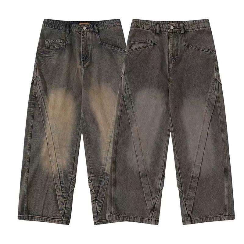 NK062 25sss美式超重磅设计款立体剪裁做旧牛仔