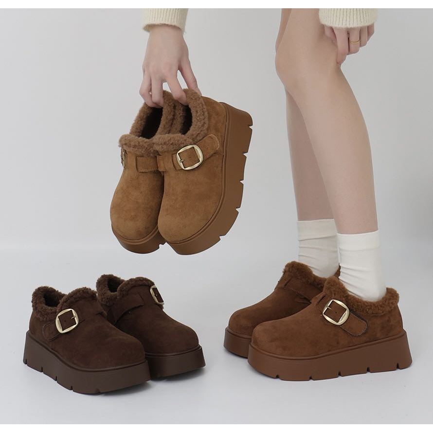 厚底增高加绒勃肯鞋女2025秋冬季保暖雪地棉懒人棉鞋