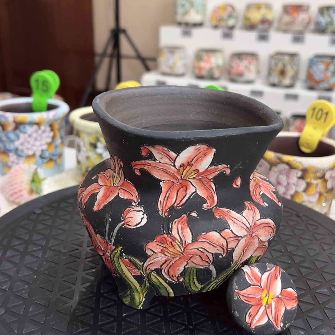 手绘陶瓷花盆口10高12