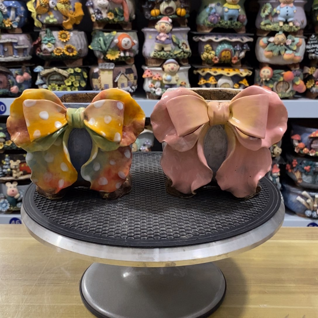 白狐粗陶手捏花盆