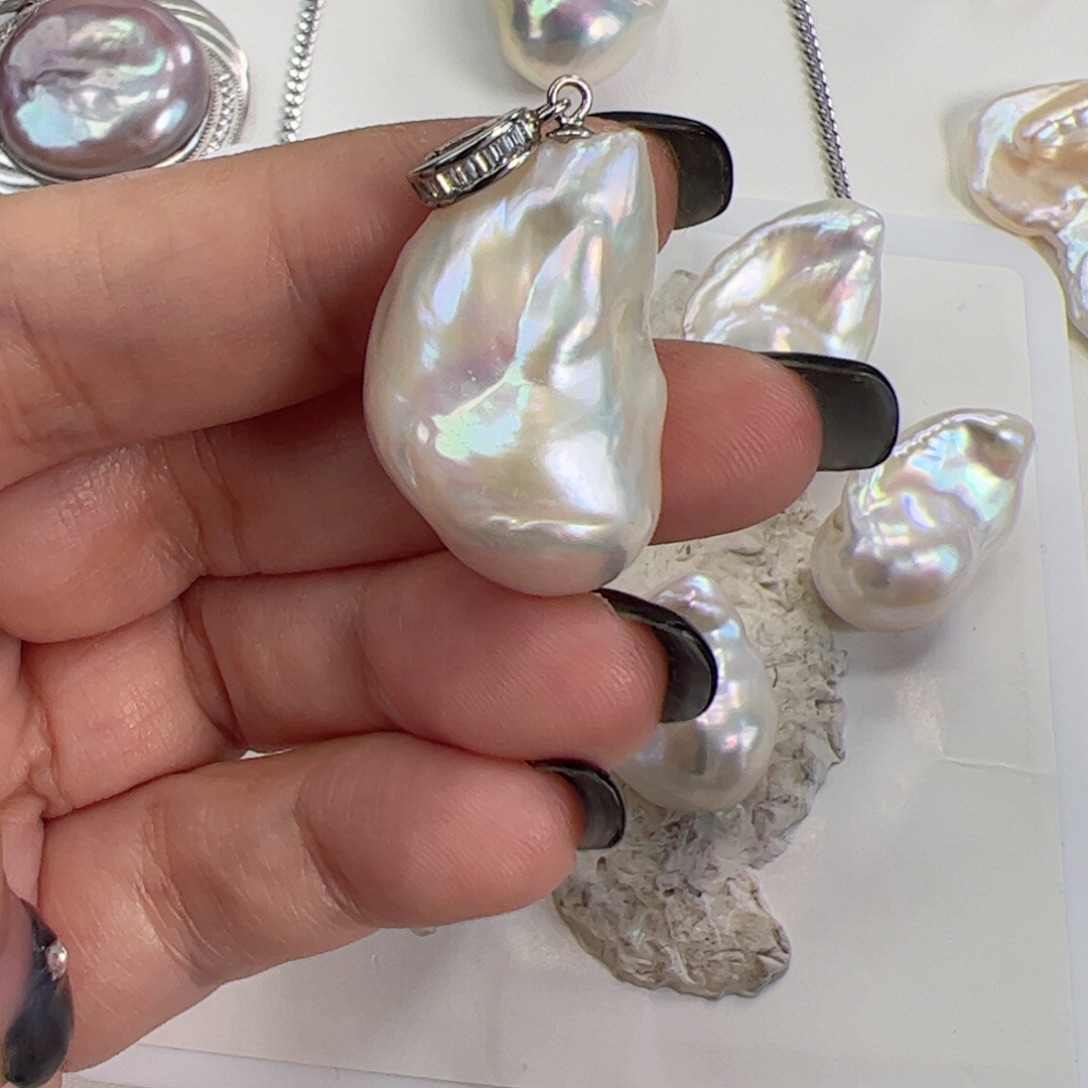 银S925镶嵌淡水珍珠吊坠(不含链)