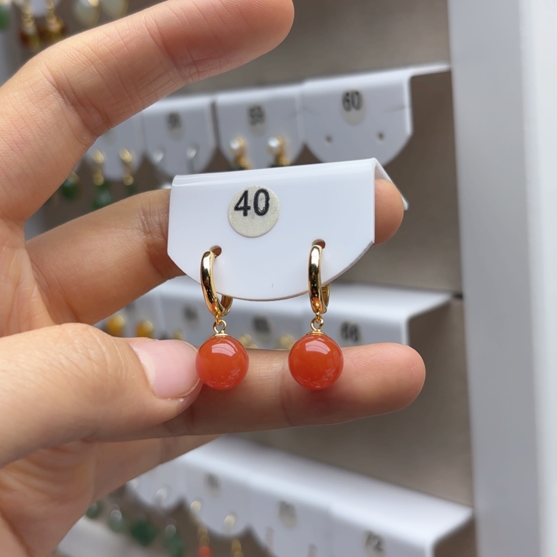 南红玛瑙银S925镶嵌耳饰