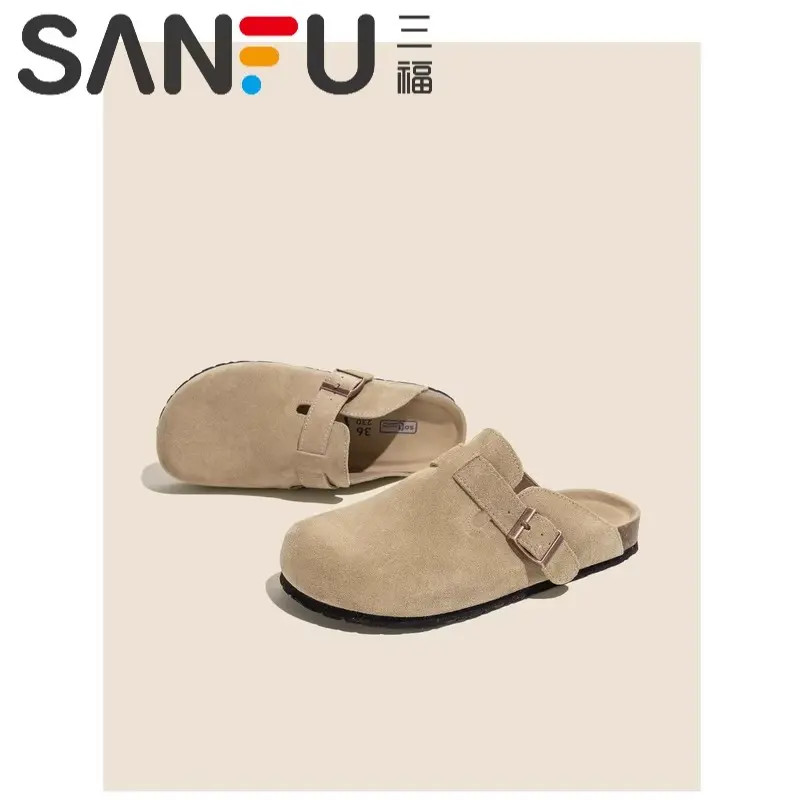 三福2025年秋季新款外穿勃肯鞋女外穿钓鱼软木博肯包头半拖鞋