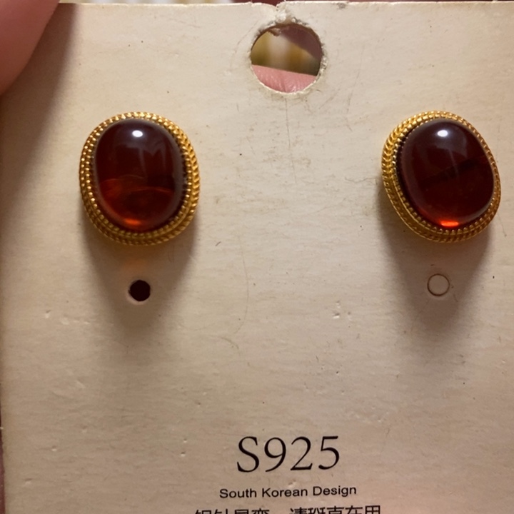 血珀耳饰银S925镶嵌琥珀