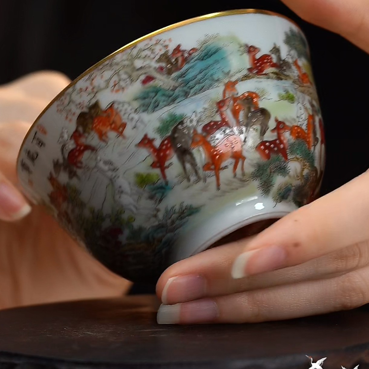 F 粉彩 百鹿纹杯