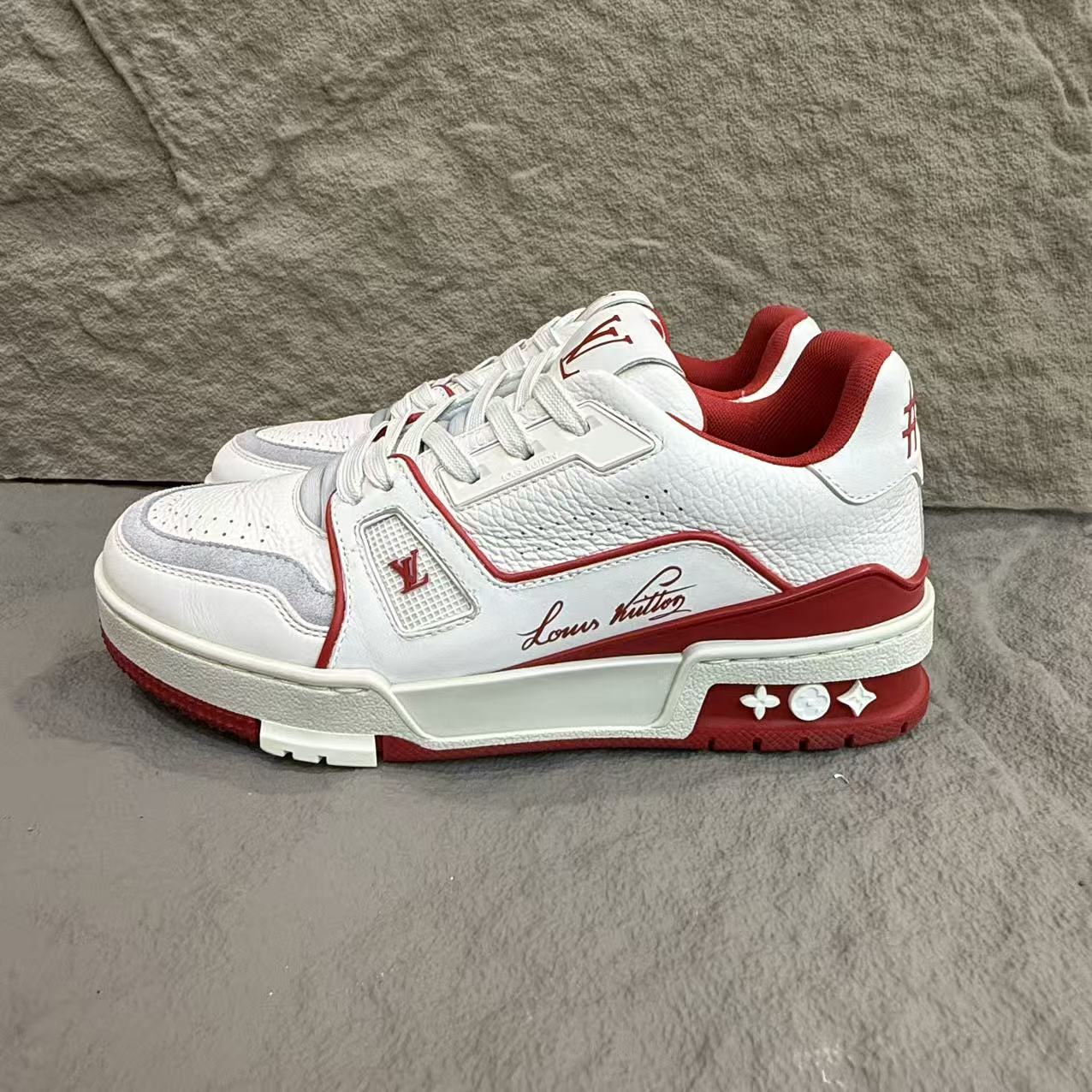 99新 LouisVuitton/路易威登 Lv Trainer经典白红水泥36码/2码