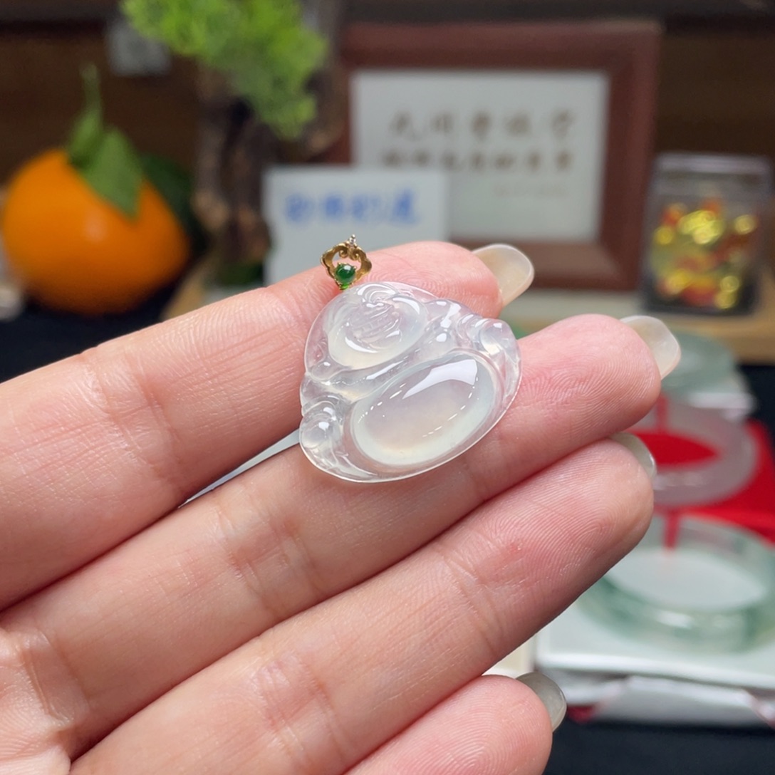 翡翠颈饰18K金镶嵌翡翠佛公