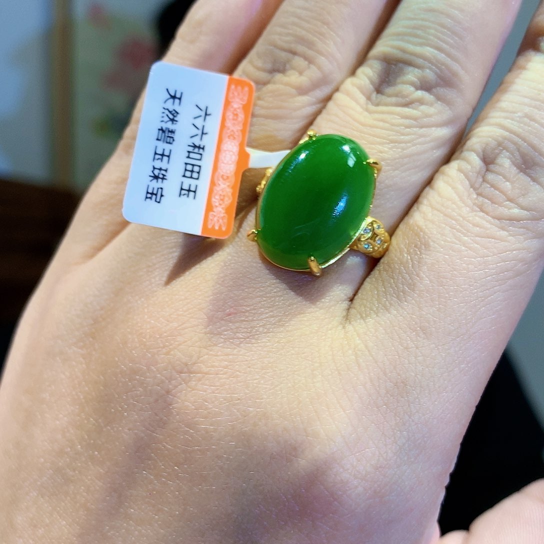 和田玉（碧玉）戒指银S925镶嵌