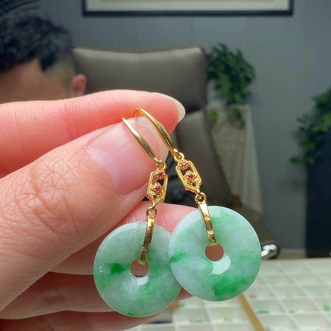 翡翠银S925镶嵌耳饰天然