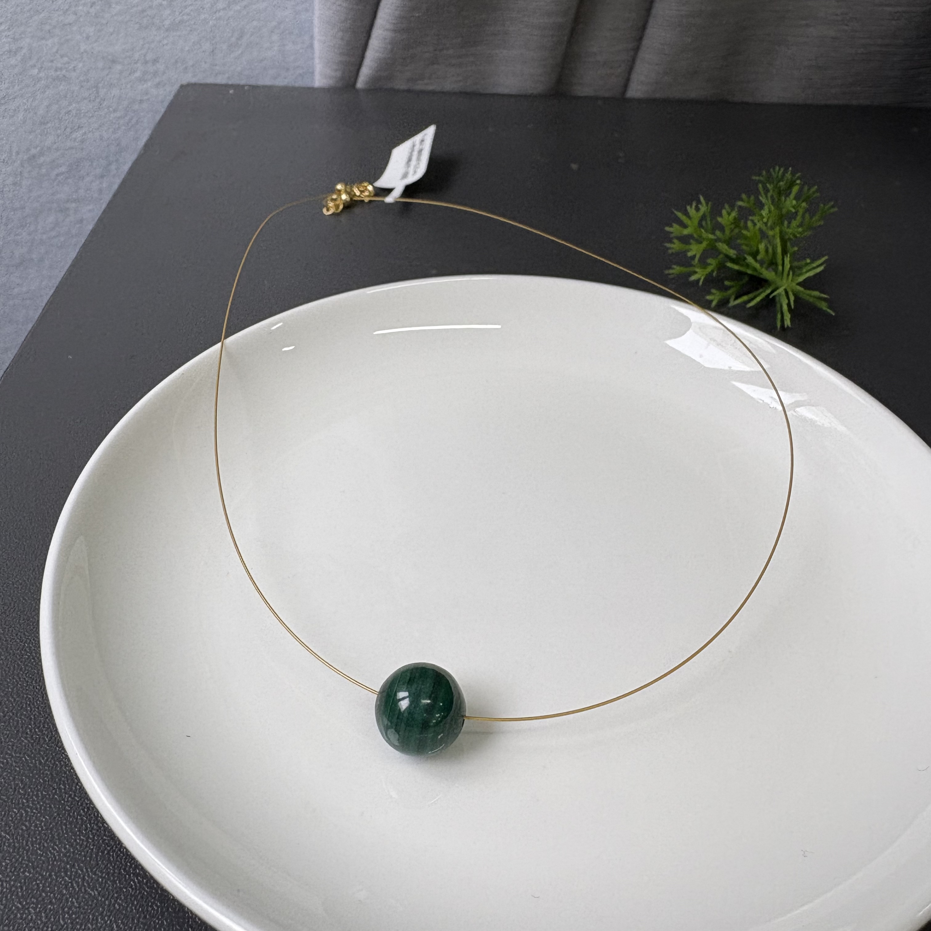 孔雀石圆珠约10mm单珠铜配件项链