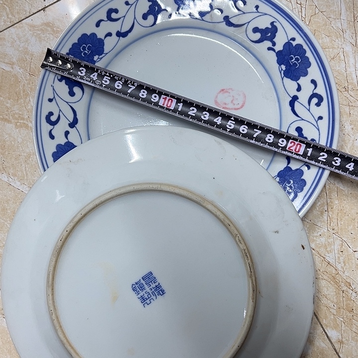 陶摆件2个22.5厘米芙蓉花平盘