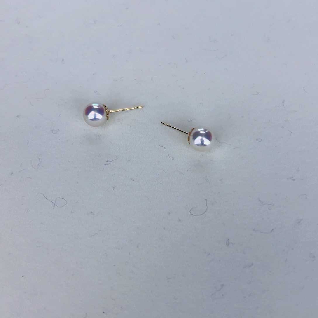 海水珍珠海水akoya天女耳钉7-7.5mm18K金镶嵌