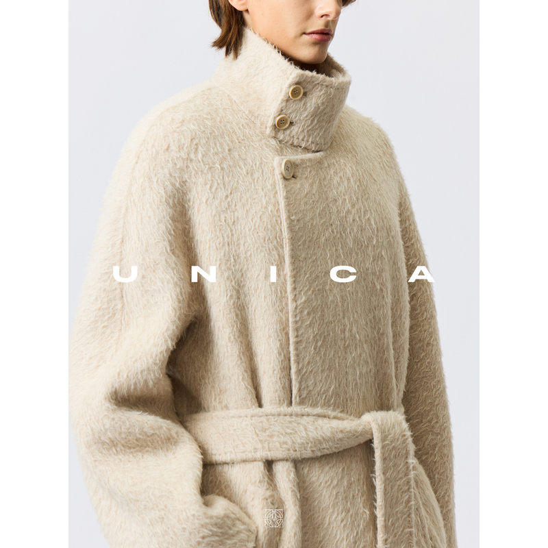 UNICA/多造型立领斜门襟_秘鲁进口羊驼毛双面呢轻暖大衣外套