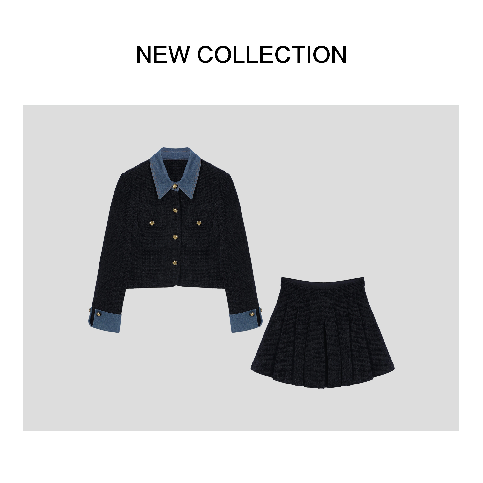 【婷婷专属】新款时尚小香风黑色外套+短裙 D1518086A-18086