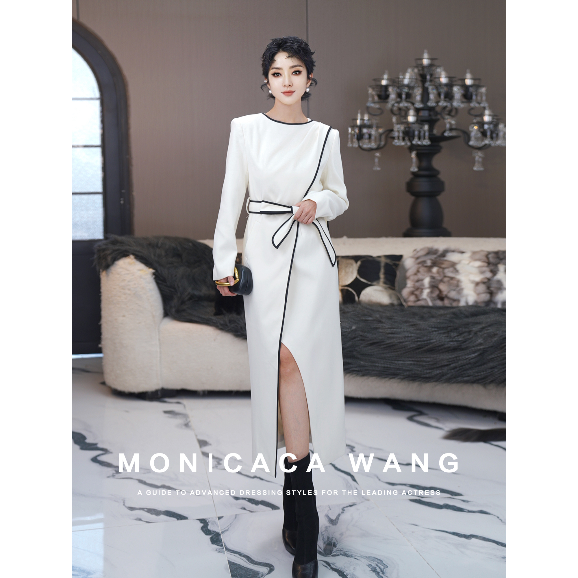 【莫妮卡卡】2025秋冬新款老钱风轻奢时尚收腰显瘦连衣裙ZJL20136