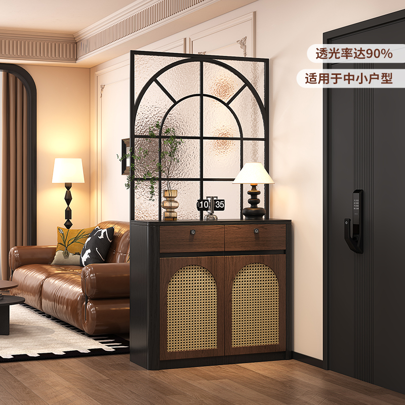 入户玄关柜鞋柜一体客厅正对门屏风隔断中古风家用置物柜可定制