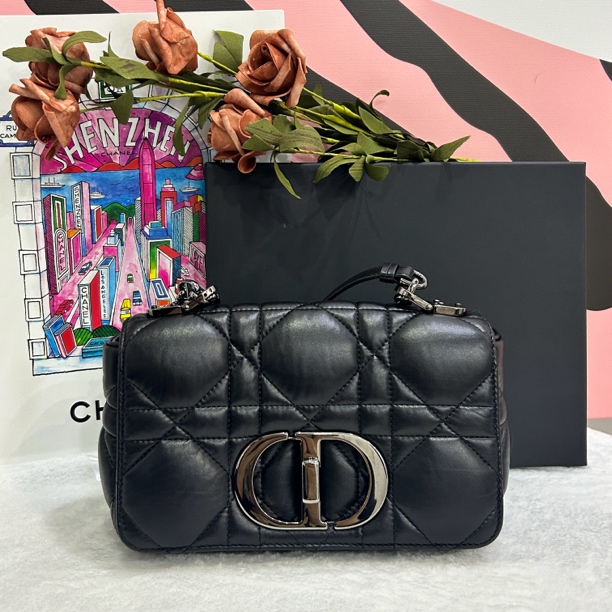 99新 DIOR/迪奥 黑色钨钢扣Caro小号菱格链条包 