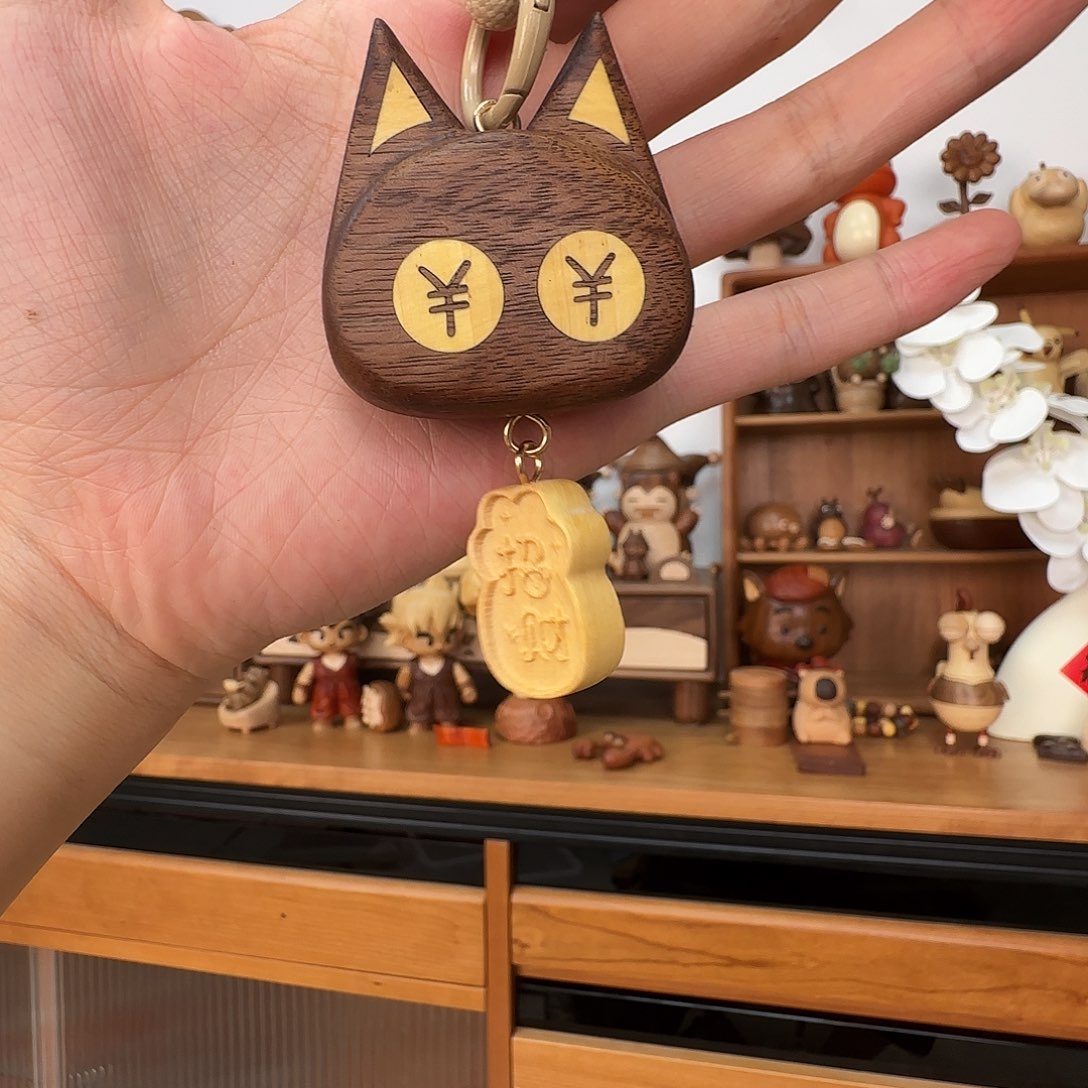 木黑胡桃猫猫挂件