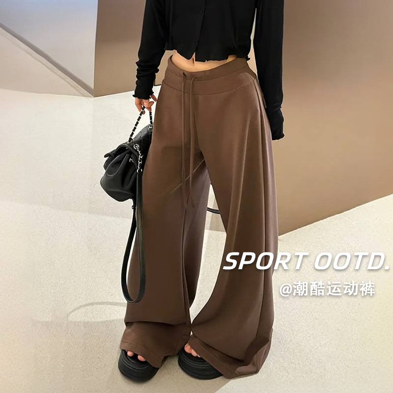 雅赛尔运动裤女秋冬新款加绒微喇叭运动裤宽松百搭高腰休闲阔腿裤