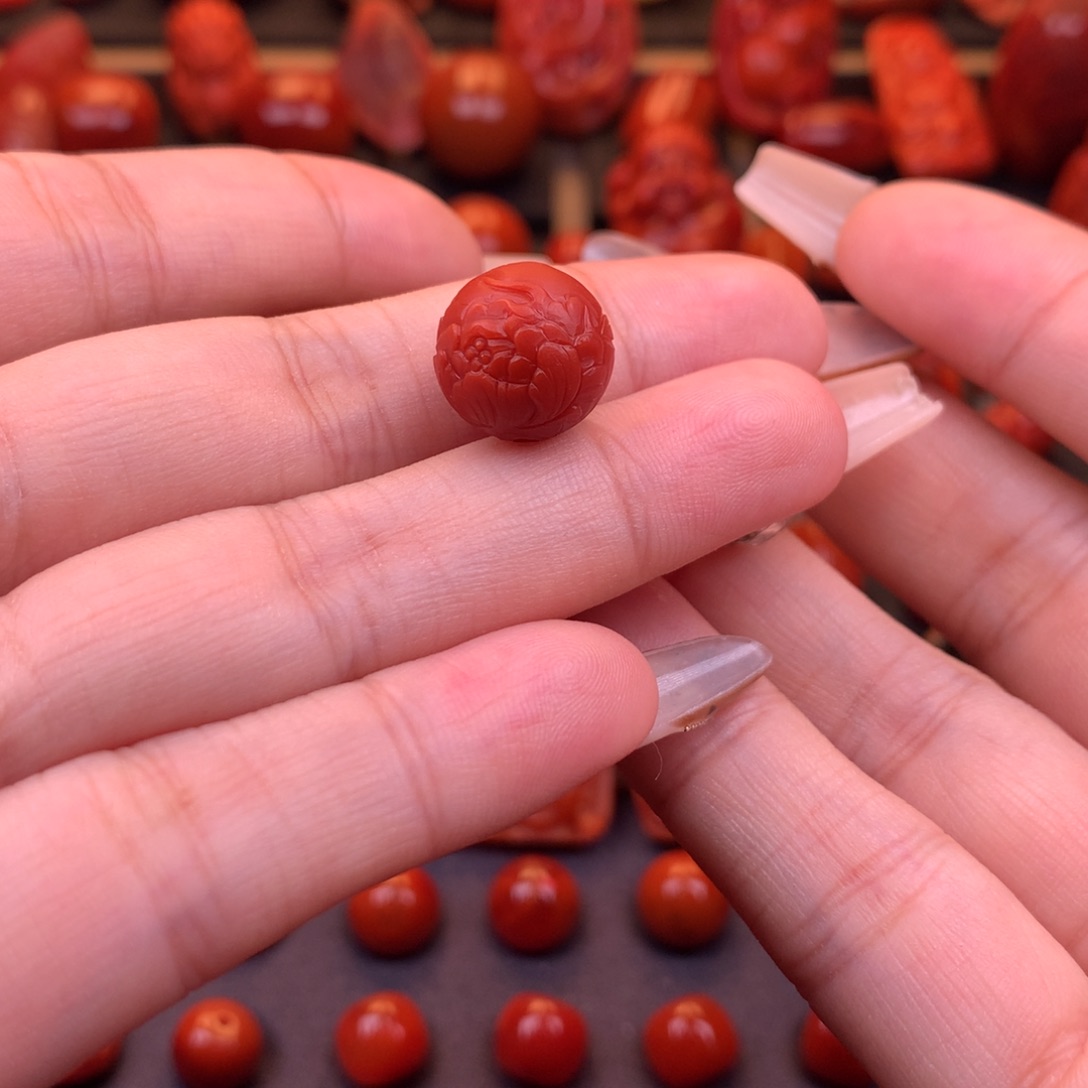 南红玛瑙未镶嵌精工货头莲花珠12.8mm