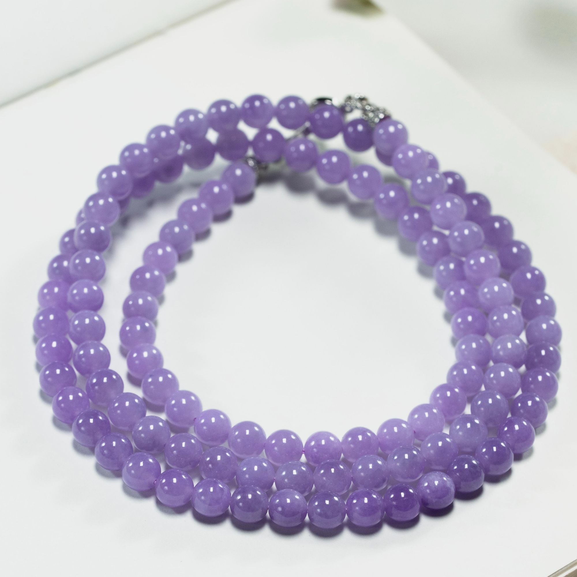 冰紫圆珠项链翡翠珠串缅甸天然A货气质时尚百搭长链紫色经典精致