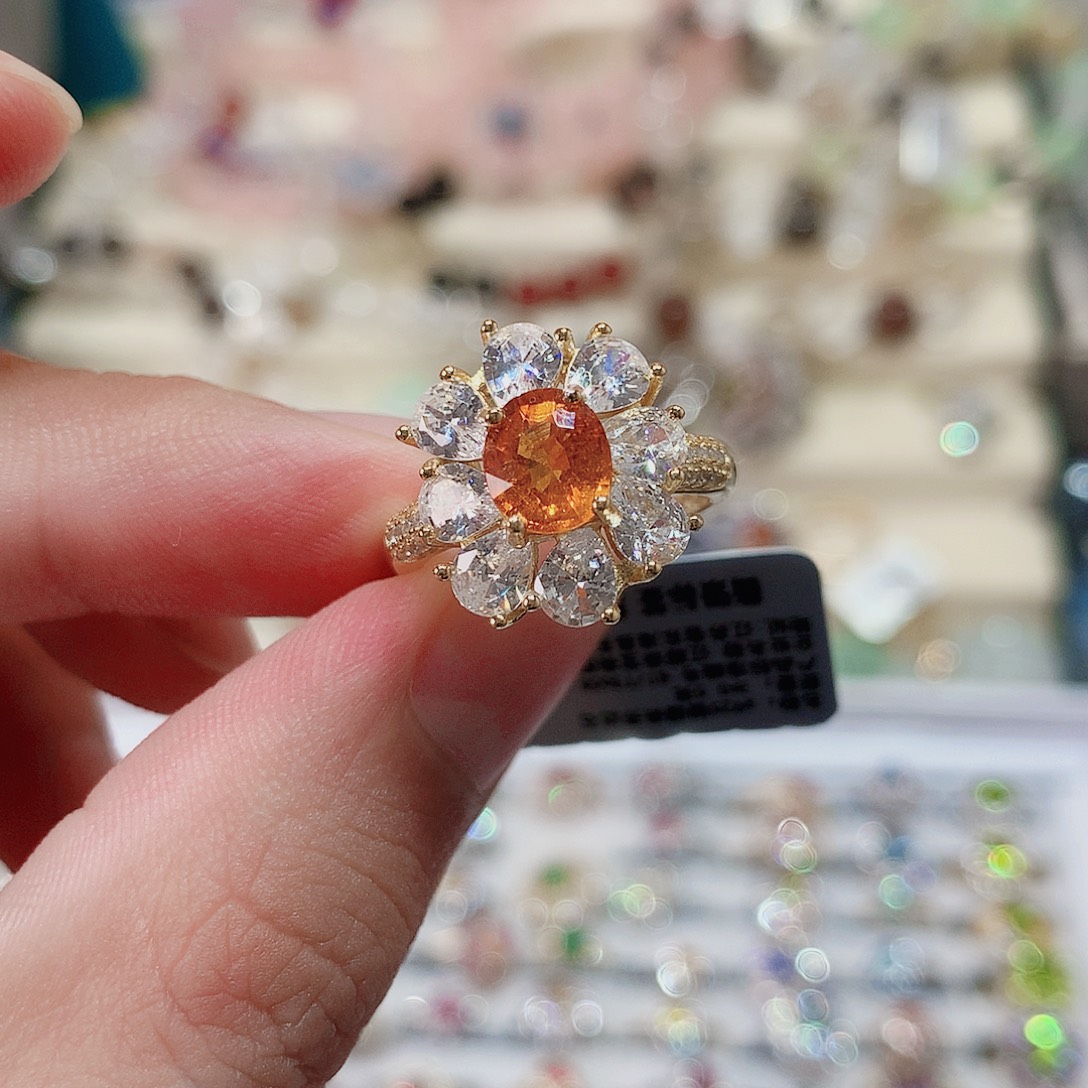 石榴石（芬达石）戒指戒指银S925镶嵌