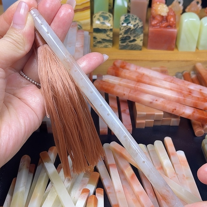 印石青田石老挝石笛子圆签0.89×16.3