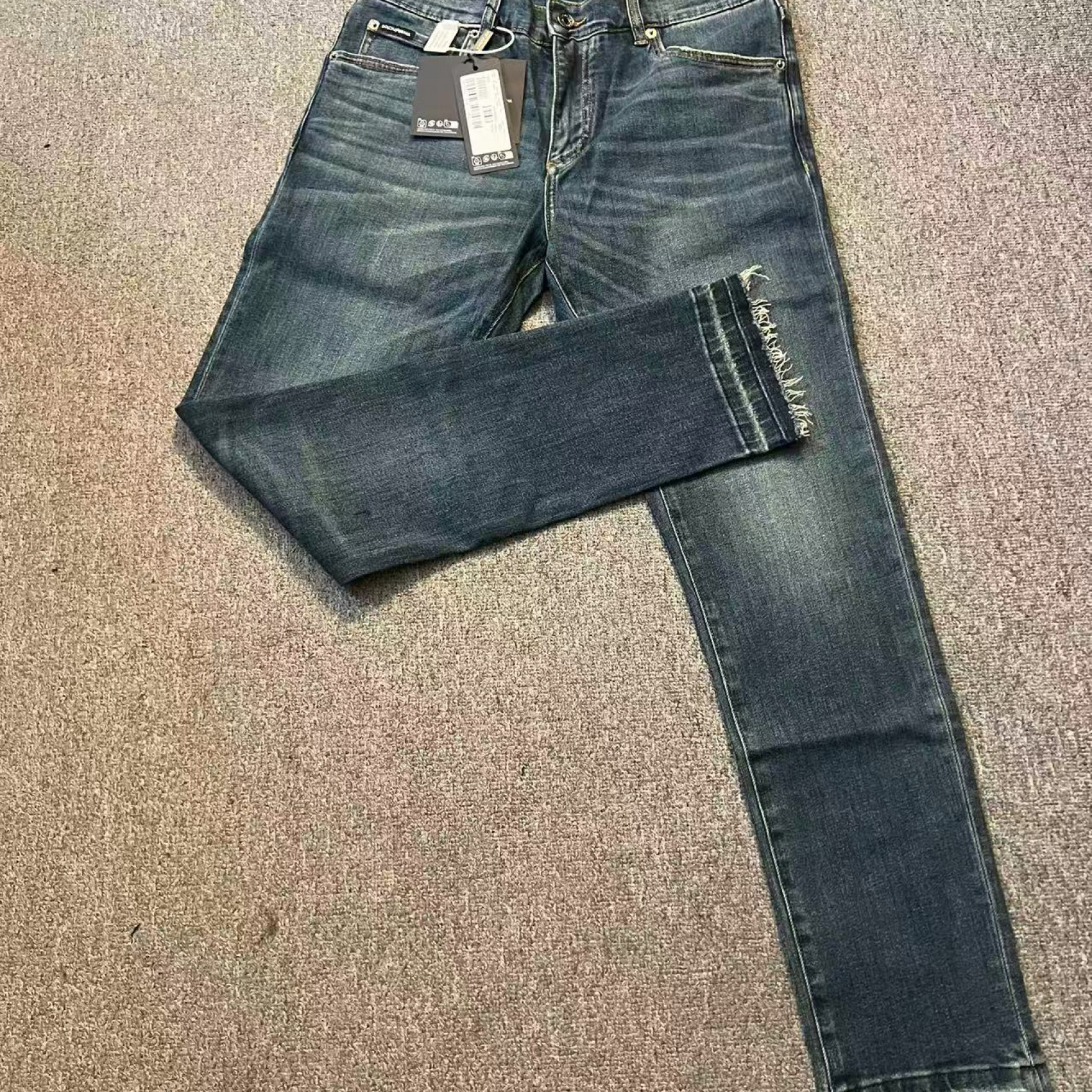 蓝色毛须边牛仔裤男士SLIM