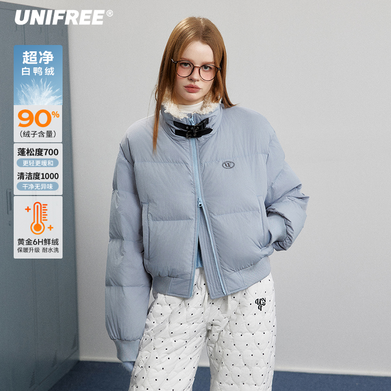 【云c专属】UNIFREE短款羽绒服女羊羔毛领设计感90绒U244Y903P1P1