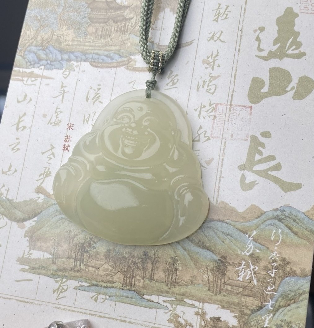天然青海晴水单面小佛公配绳子配礼盒