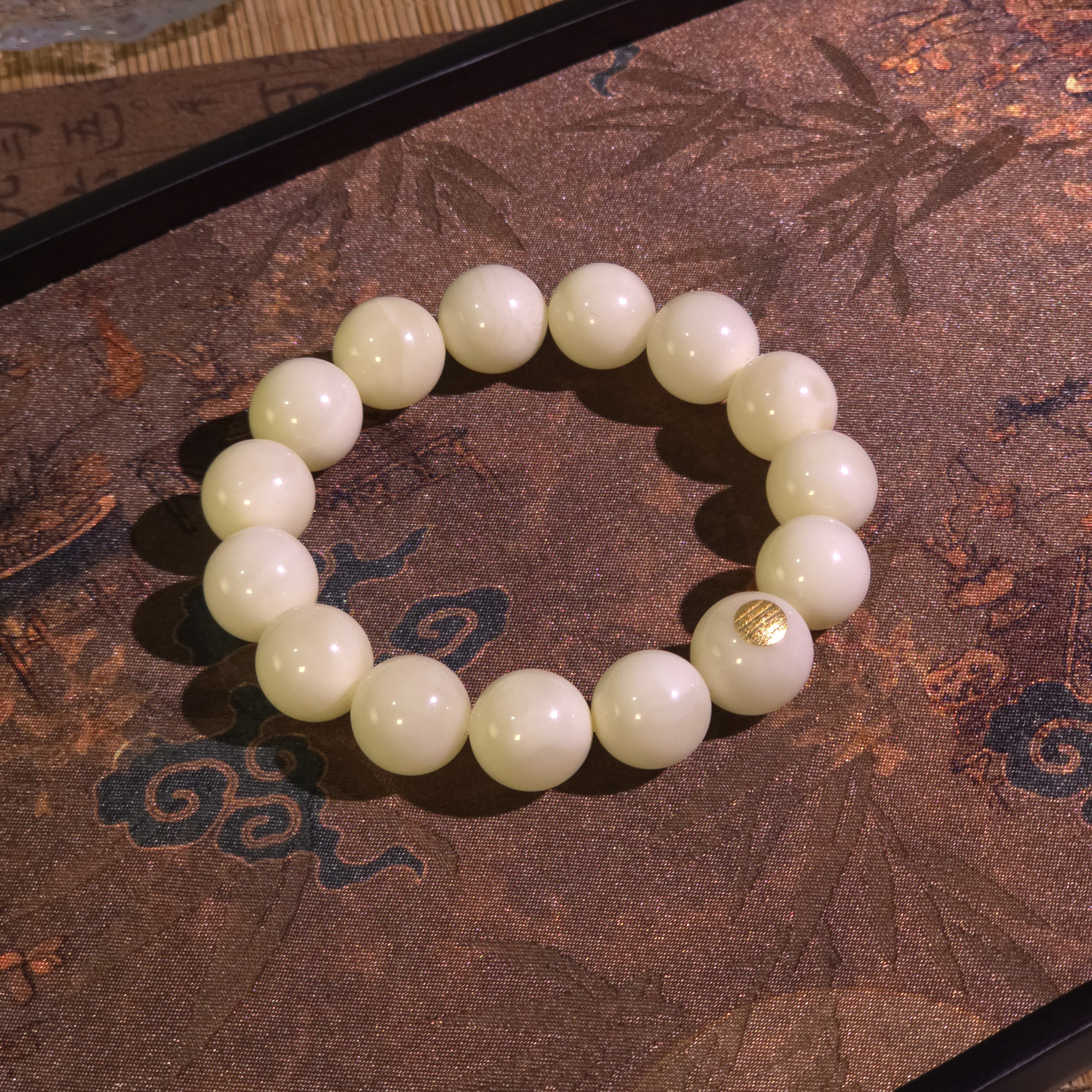 【亿轩珠宝】ZX154306白蜡圆珠单圈手串diy18k金贴片13-14mm+