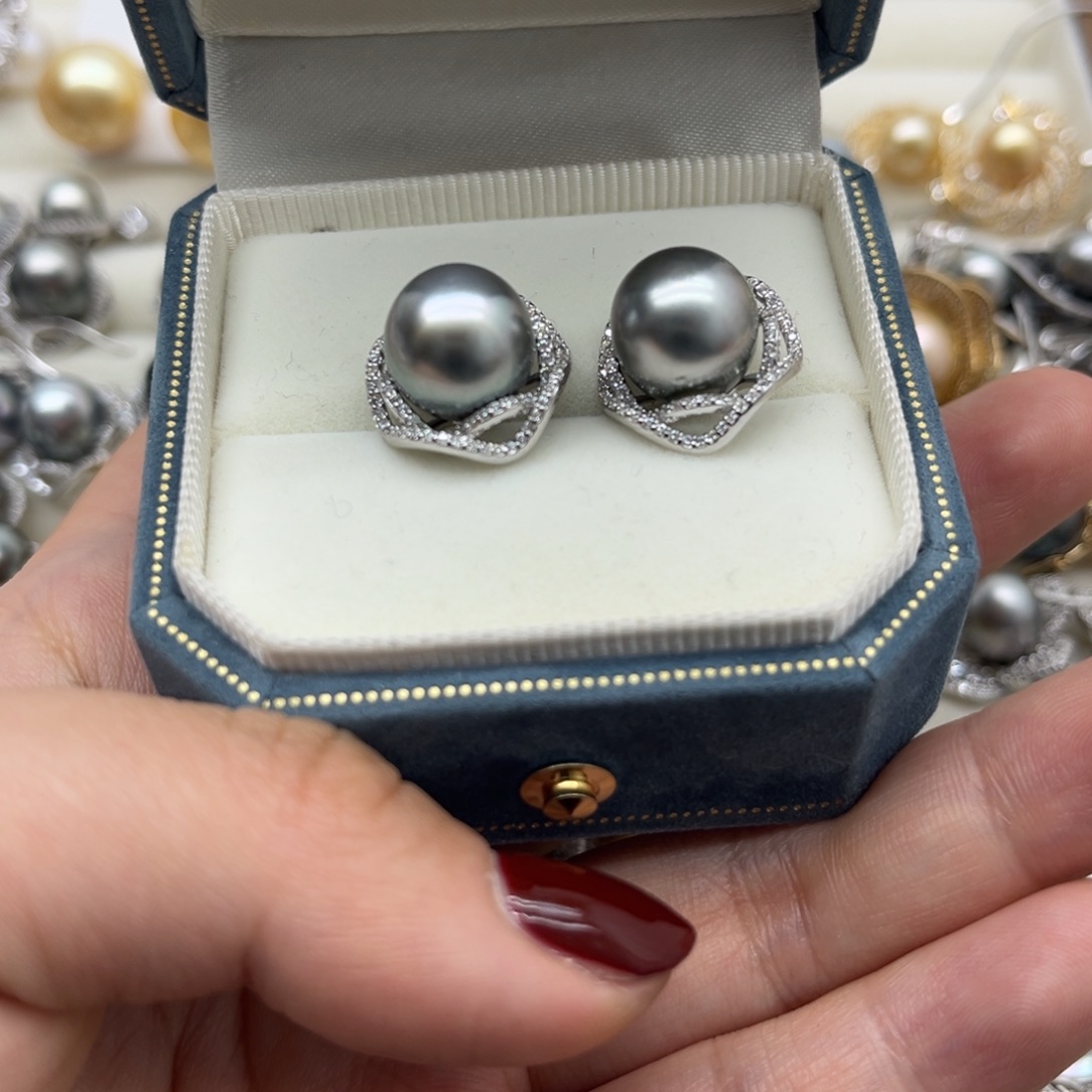 海水珍珠银S925镶嵌耳饰