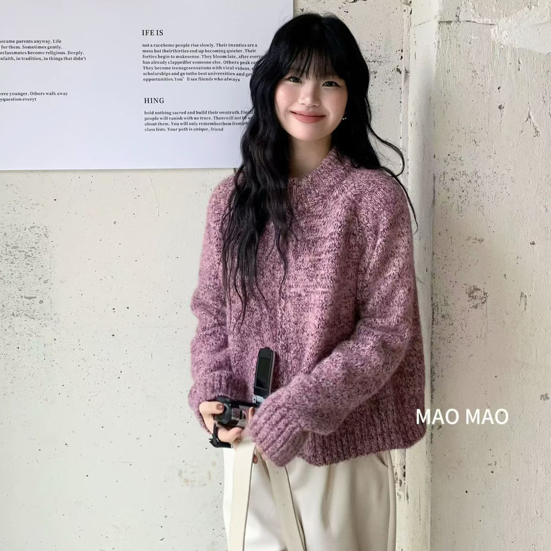 圆领针织上衣慵懒风女装开衫款秋冬毛衣（No退No换）