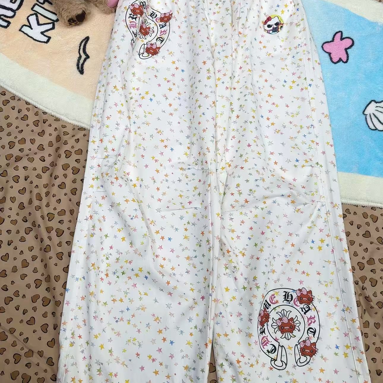 《晓辰推荐》美式卡通kitty猫蝴蝶结碎花设计感女士秋季阔腿休闲裤