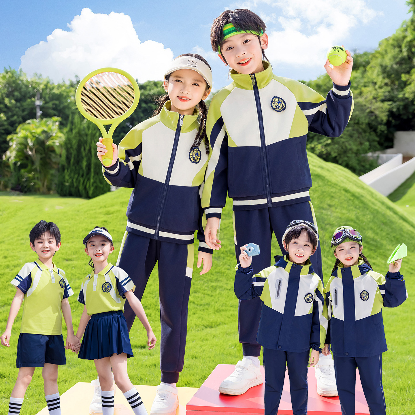 幼儿园园服春秋款学院风洋气儿童冲锋衣校服套装小学生班服三件套